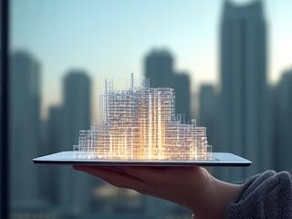 Augmented reality architectural visualization of a building on a construction site