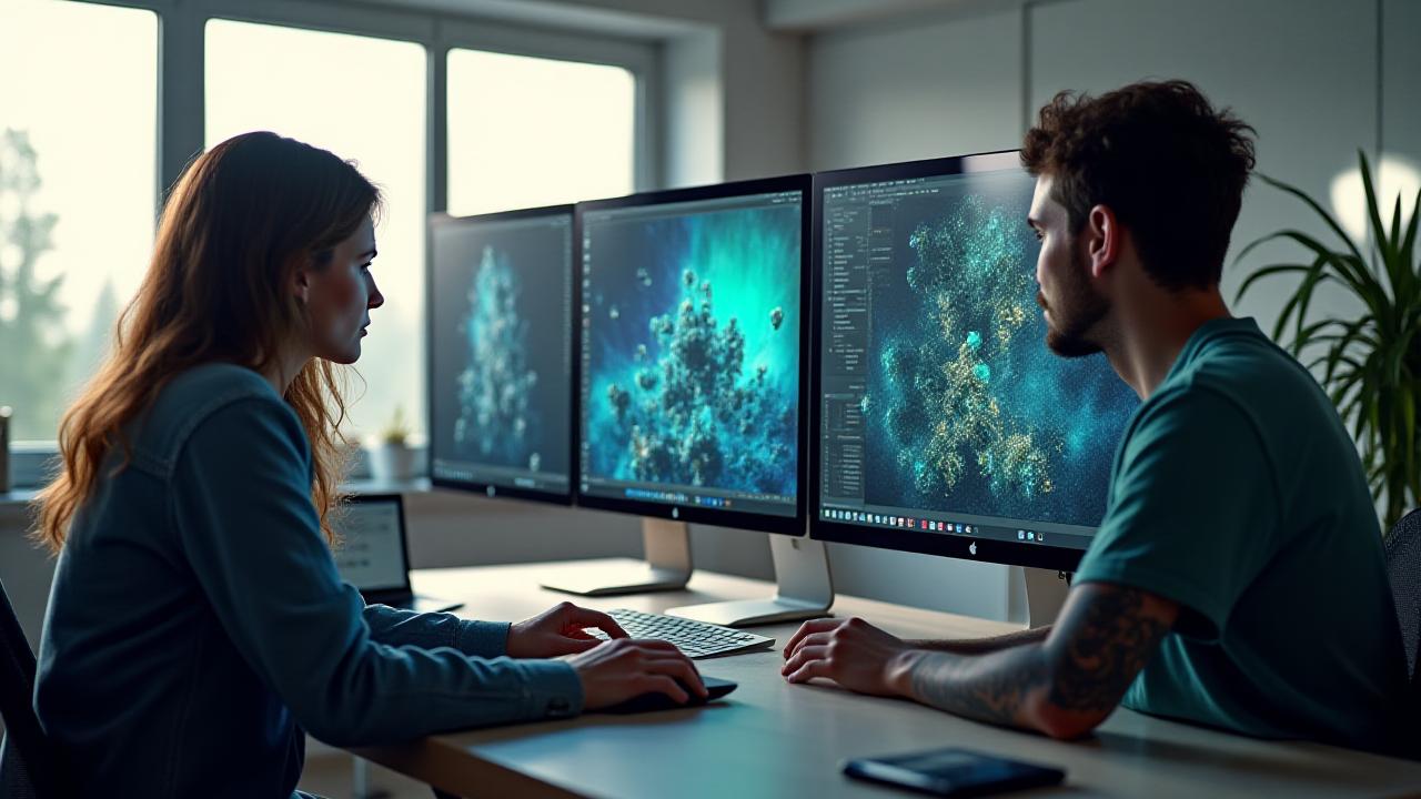 ArtHouse Creative team collaborating on powerful Mac workstations, showcasing increased productivity